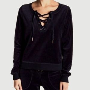 NWT Betsey Johnson Navy Velour Lace Sweatshirt XS